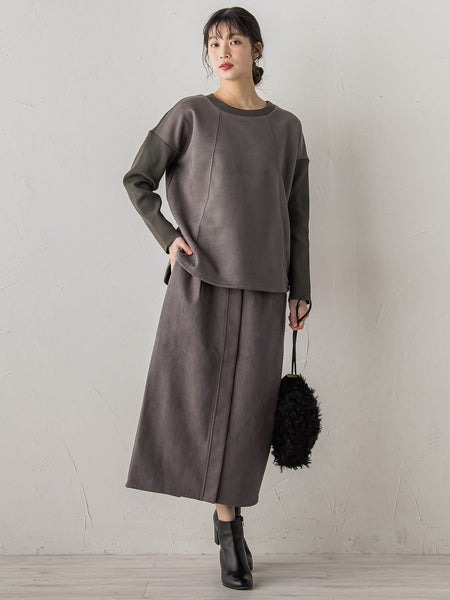 スエード×リブ変形切替えプルオーバー≪手洗い可能≫