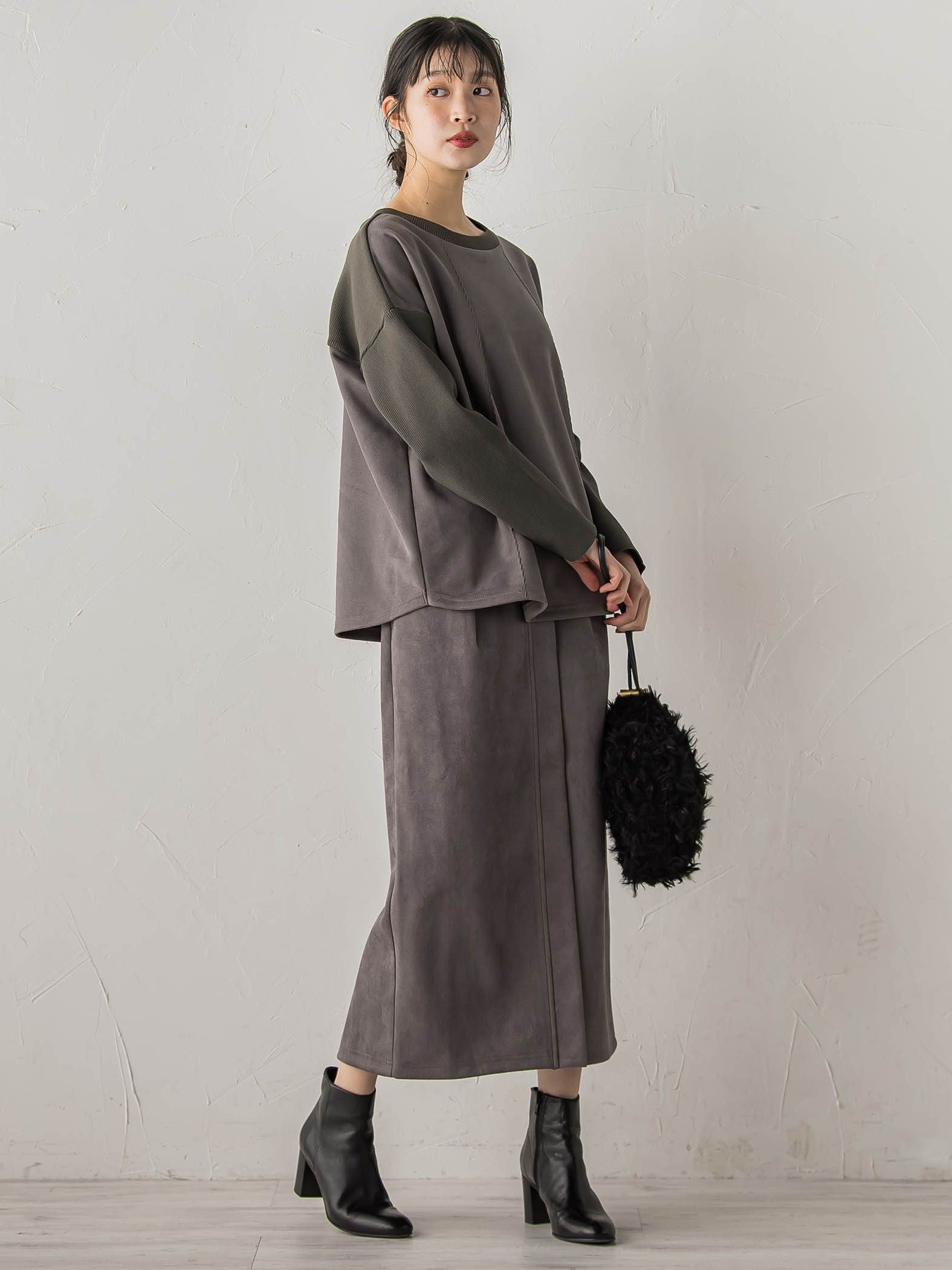 スエード×リブ変形切替えプルオーバー≪手洗い可能≫