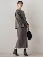 スエード×リブ変形切替えプルオーバー≪手洗い可能≫