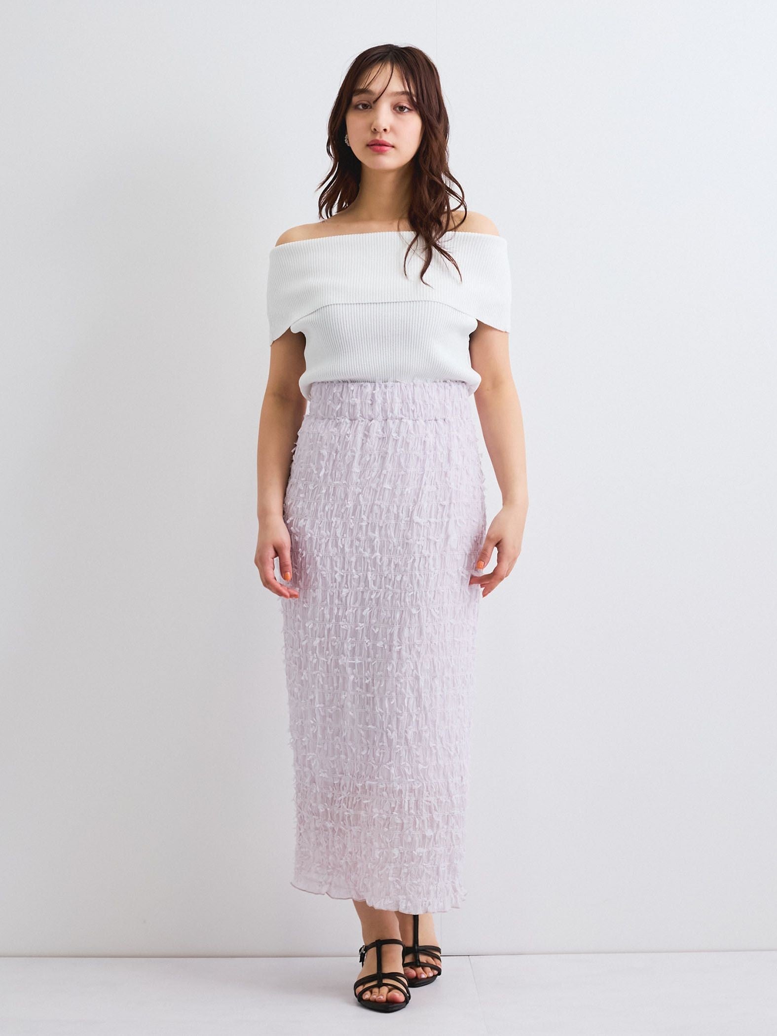 シャーリングシフォンタイトスカート≪手洗い可能≫