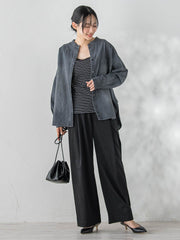 バンドカラーデニムシャツ≪洗濯機で洗える≫