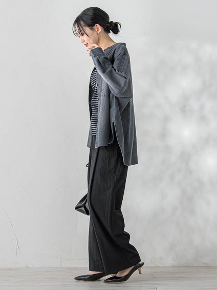 バンドカラーデニムシャツ≪洗濯機で洗える≫