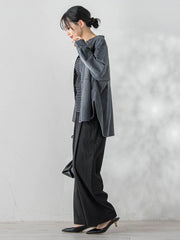 バンドカラーデニムシャツ≪洗濯機で洗える≫