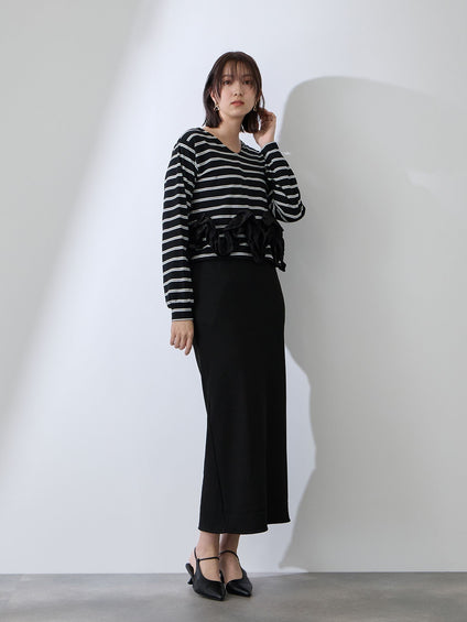 ミドルリブナロースカート≪洗濯機で洗える≫