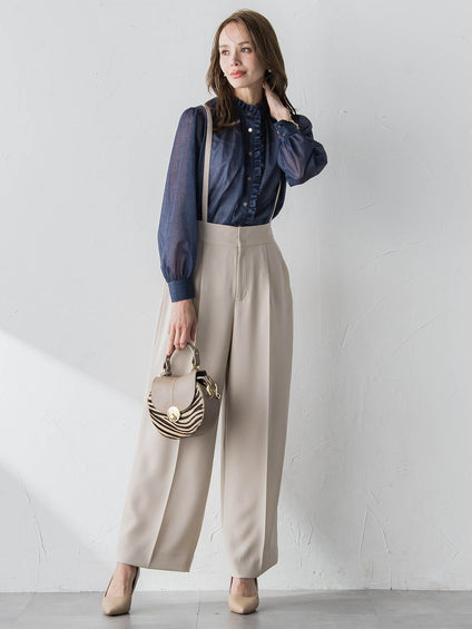 サスペンダー付きダブルサテンパンツ