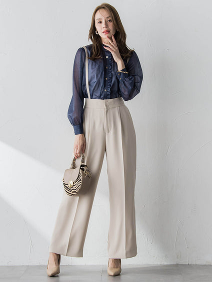 サスペンダー付きダブルサテンパンツ