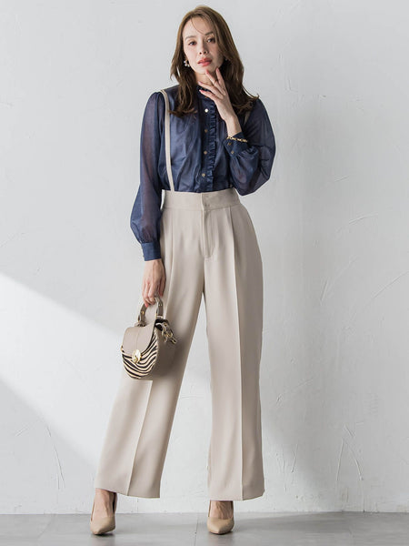 サスペンダー付きダブルサテンパンツ