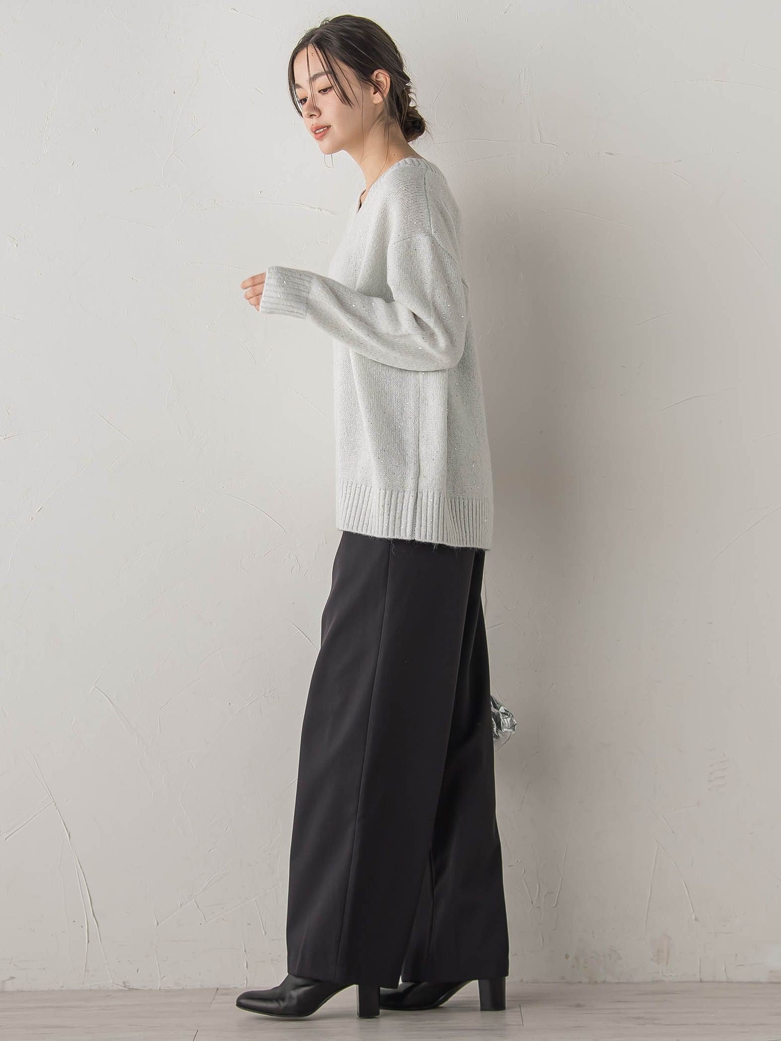 スパンコールVネックニット≪手洗い可能≫