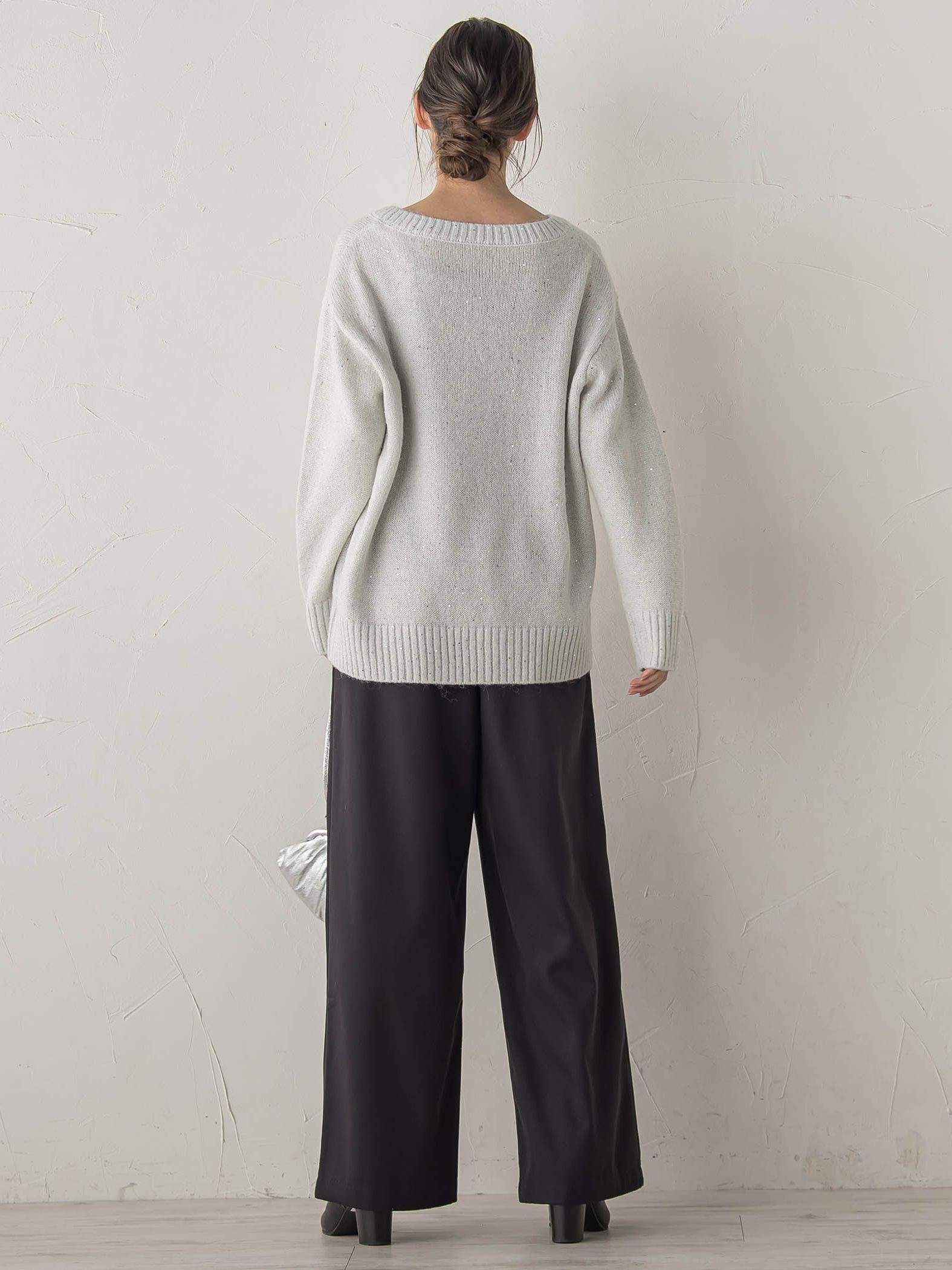 スパンコールVネックニット≪手洗い可能≫