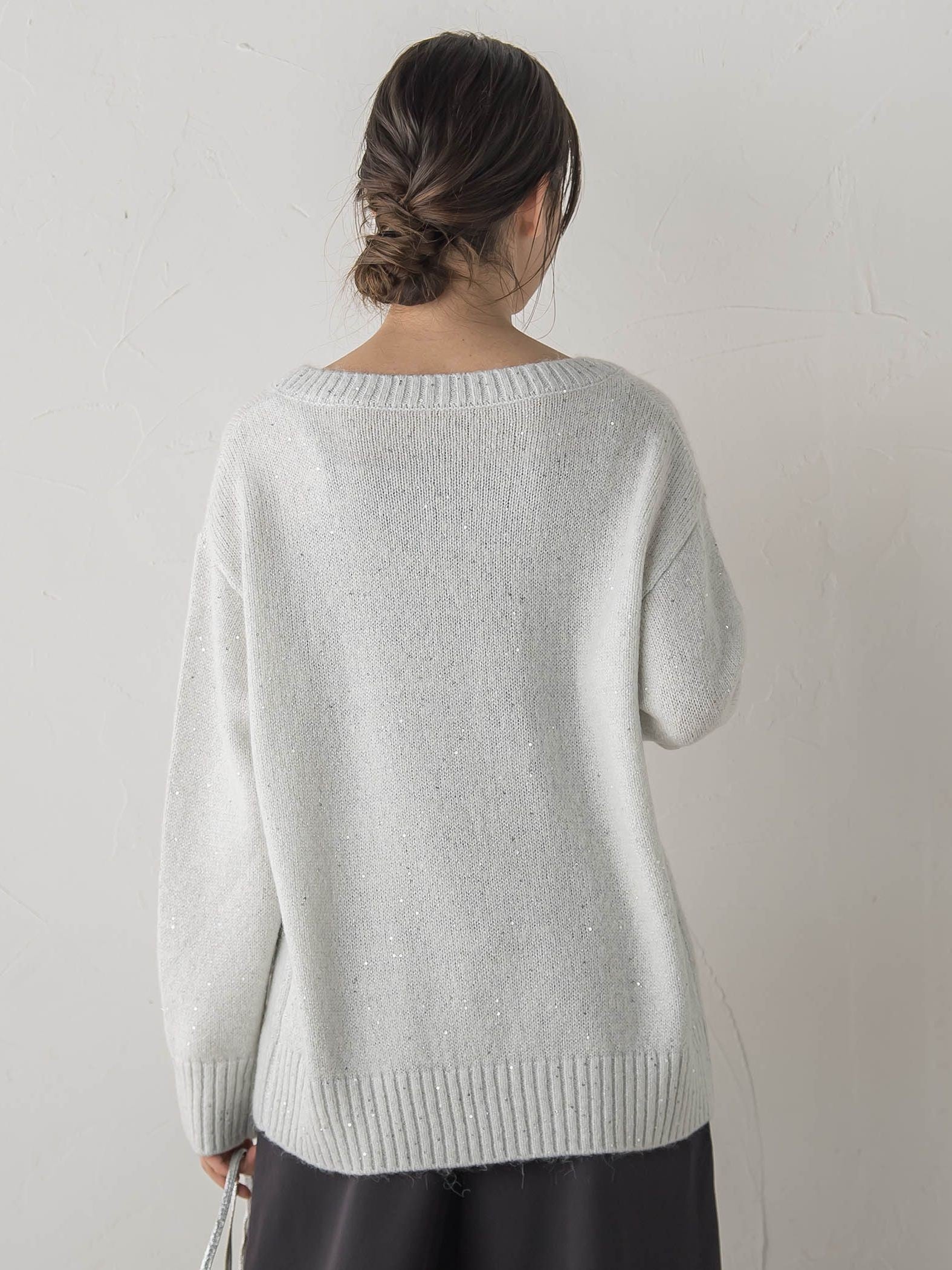 スパンコールVネックニット≪手洗い可能≫