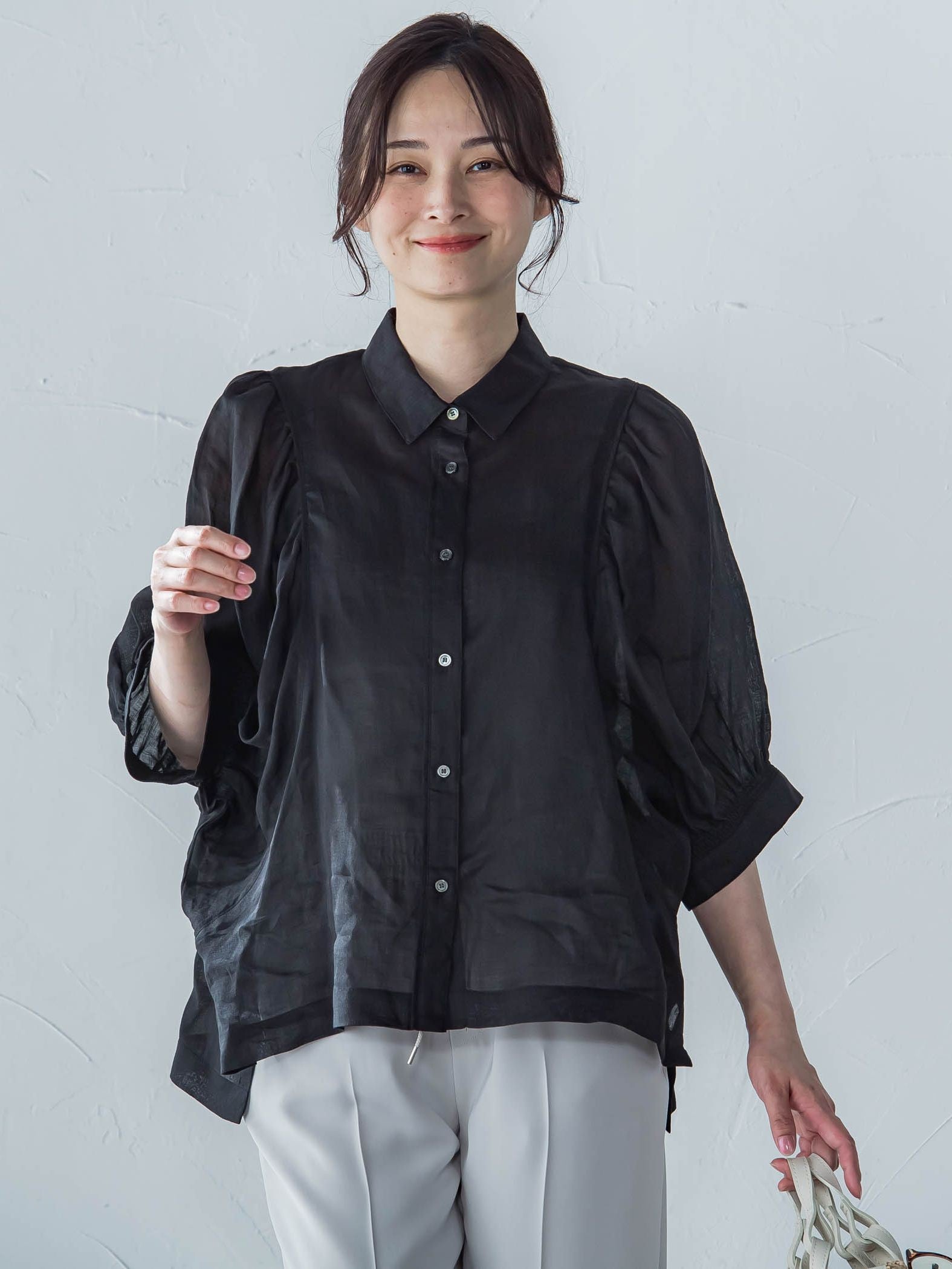 【WEB限定】シアースリーブギャザーカラーブラウス≪手洗い可能≫