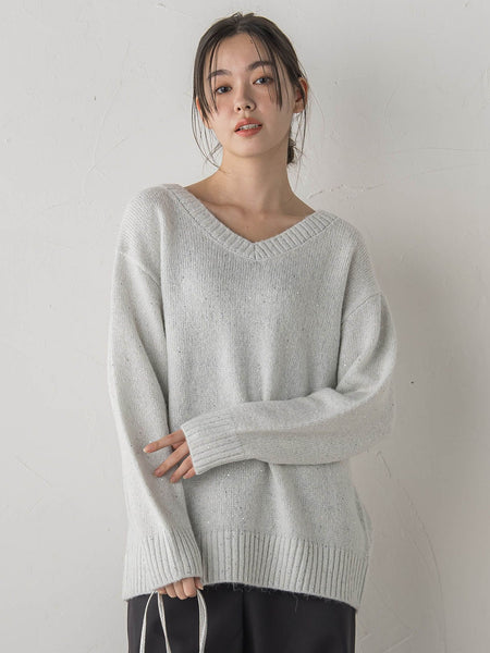 スパンコールVネックニット≪手洗い可能≫