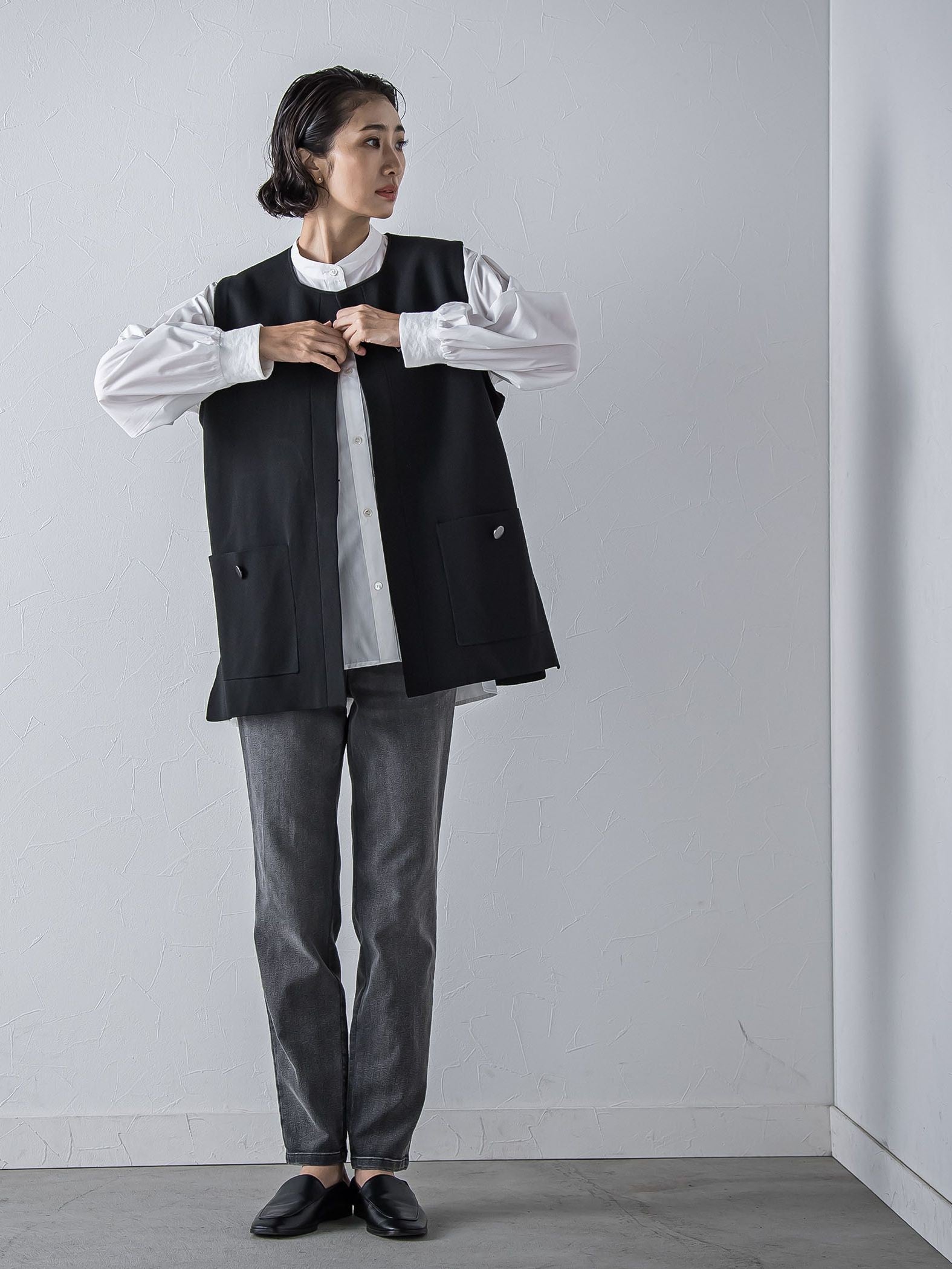 【大きいサイズ】【biyori/極】”こなれ袖がポイント”バンドカラーシャツ