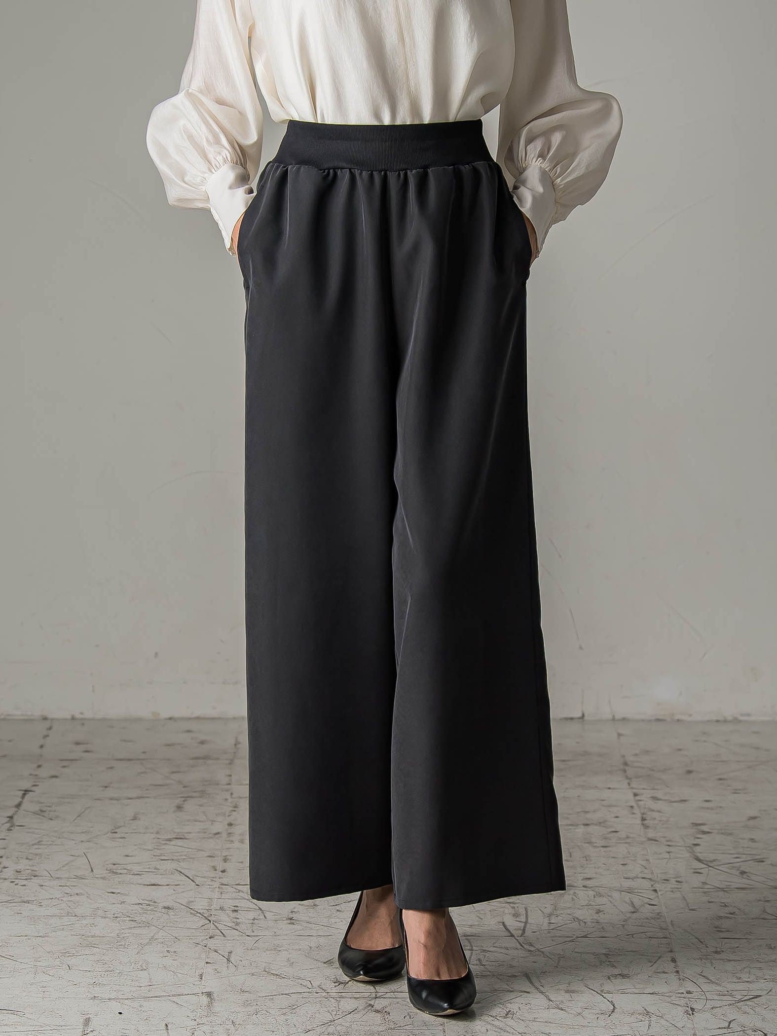 【biyori】”しっとりやわらかな風合い”ピーチポプリンリブパンツ≪洗濯機で洗える≫