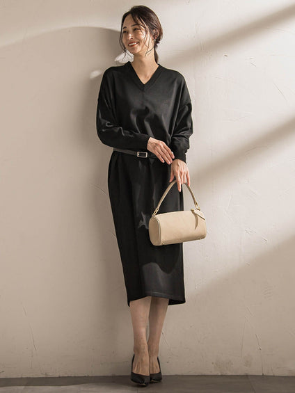 【WEB限定】Vネックニットワンピース≪丈長めあり/手洗い可能≫