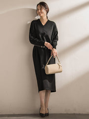 【WEB限定】Vネックニットワンピース≪丈長めあり/手洗い可能≫