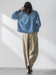 ラウンドヘムデニムクロップドシャツ