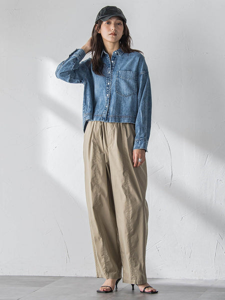 ラウンドヘムデニムクロップドシャツ