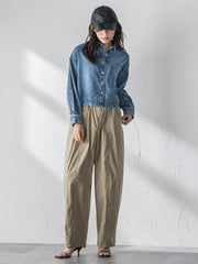 ラウンドヘムデニムクロップドシャツ