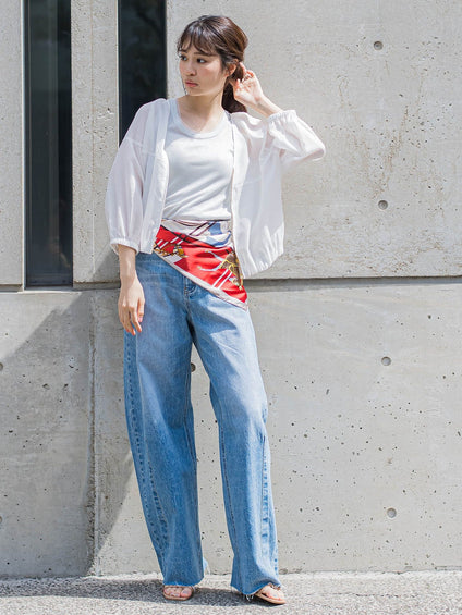 カーブデニムパンツ≪洗濯機で洗える≫