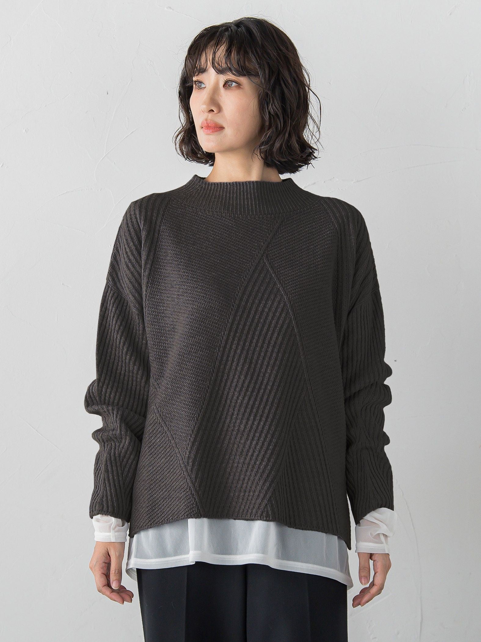 【大きいサイズ】ヘリンボーンニット