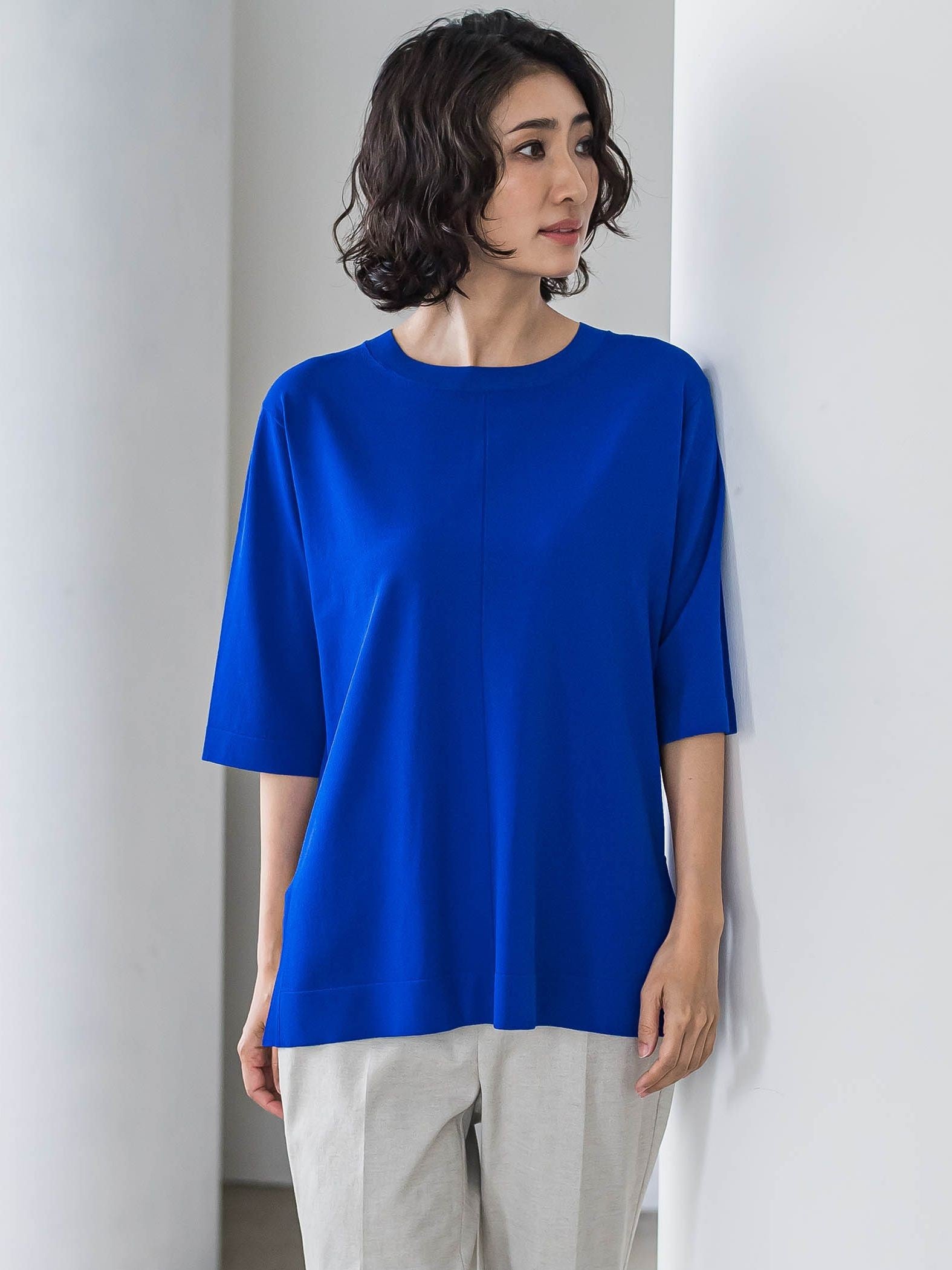 Tシャツ風ニットプルオーバー≪手洗い可能≫
