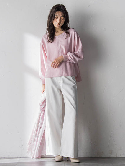 デニムワイドパンツ≪洗濯機で洗える≫