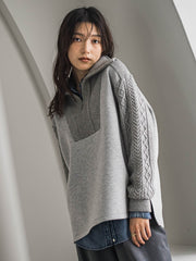【40周年限定】ケーブルニットスリーブハーフZIPダンボールプルオーバー