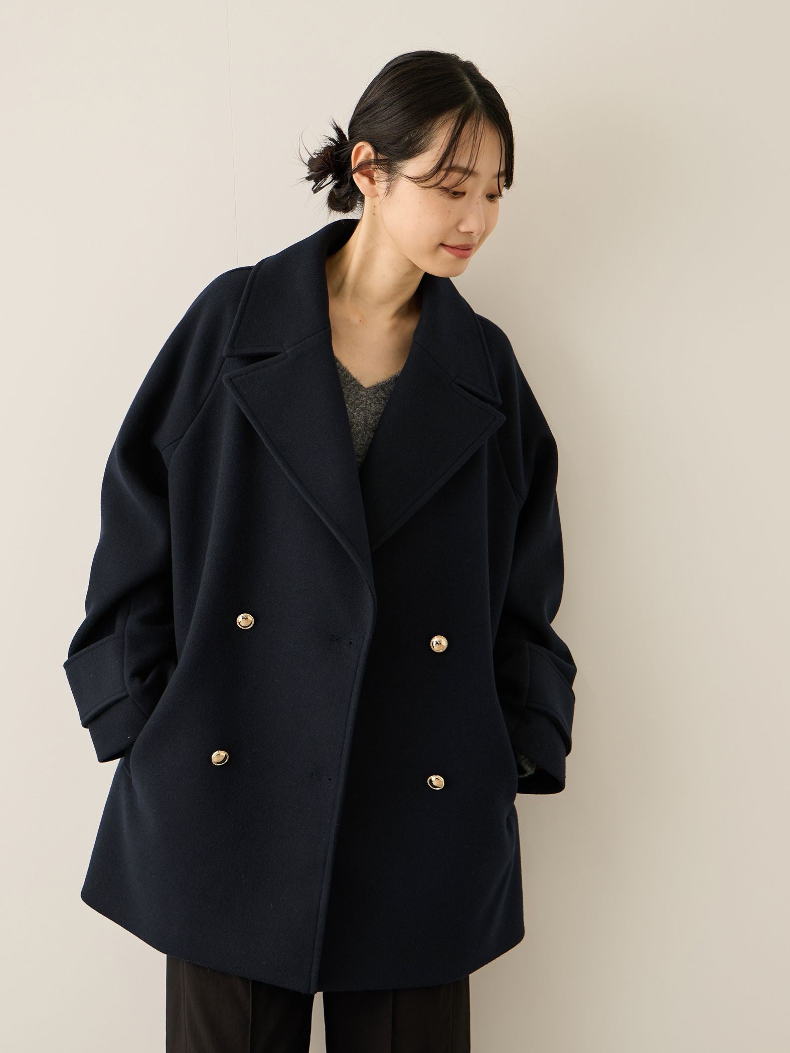 ウール調ジャージーオーバーサイズコート