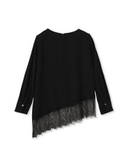 ≪+1でトレンドライク≫サテンアシメヘムレースブラウス