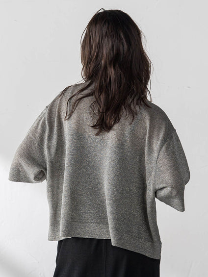 シアーラメ裏毛ハーフスリーブニットプルオーバー