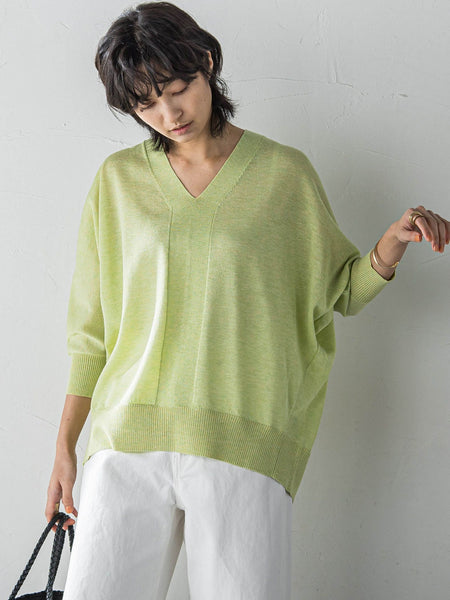 LEVITAシアーVネックドルマンニットプルオーバー≪手洗い可能≫