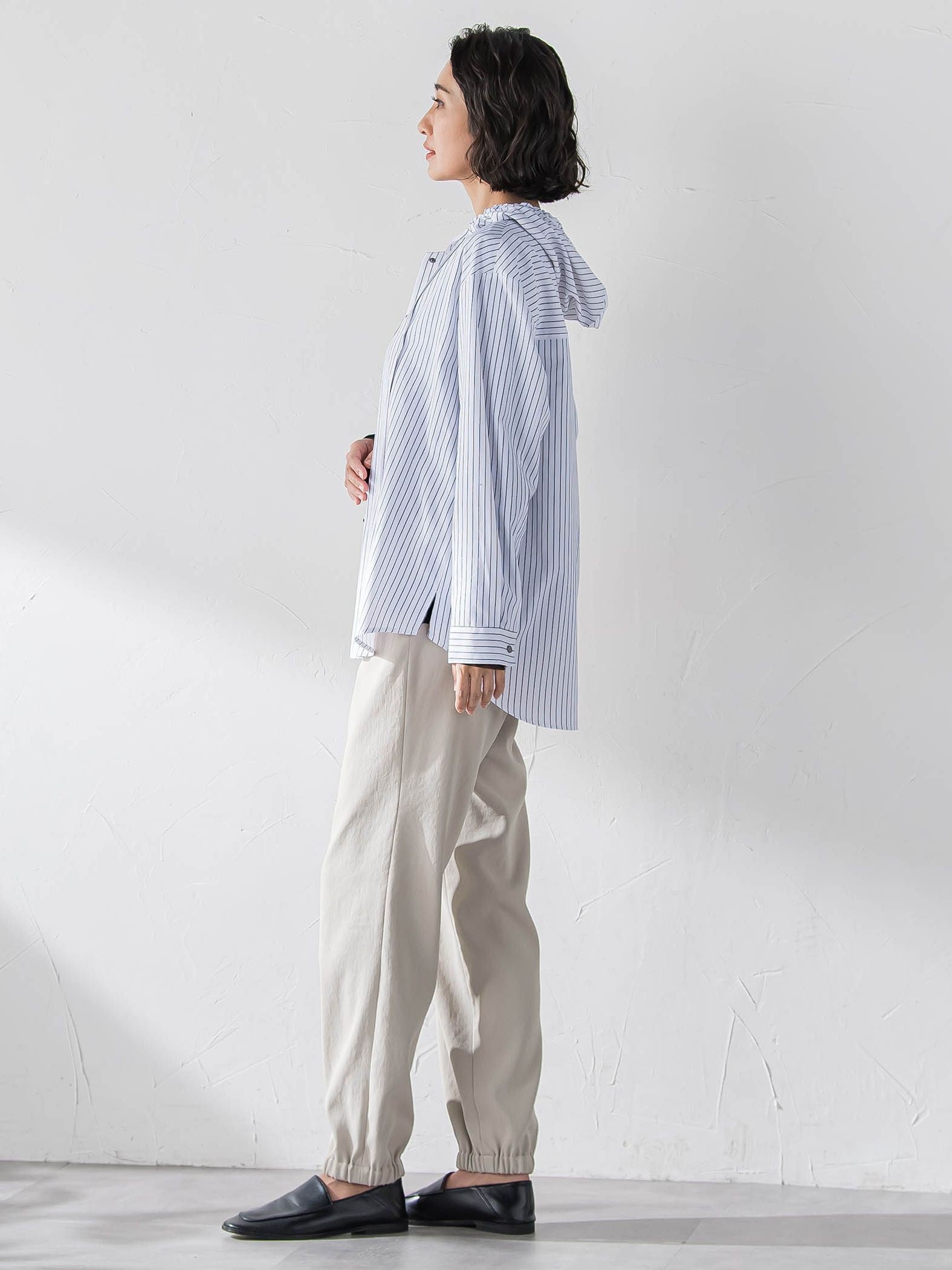 ドビーストライプフードシャツ