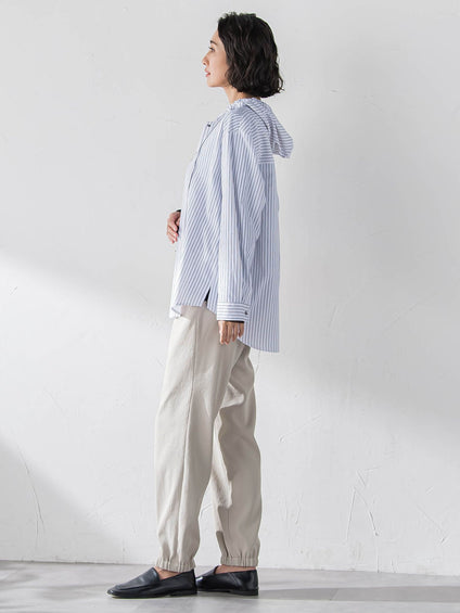 ドビーストライプフードシャツ