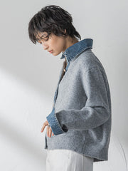 【新色追加】デニムレイヤード風カーディガン≪手洗い可能≫