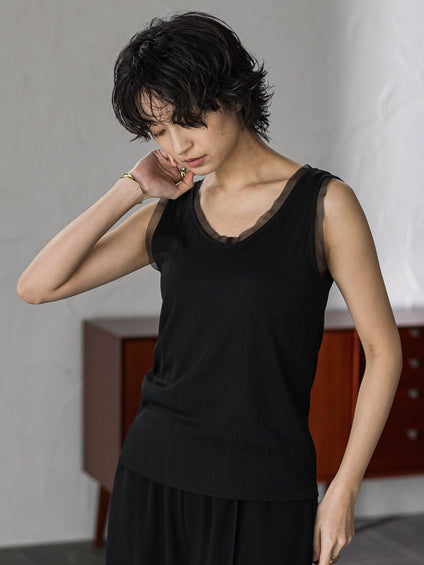 シアーネックリブタンクトップ