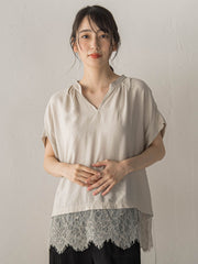 【WEB限定】キーネックレース切替ブラウス