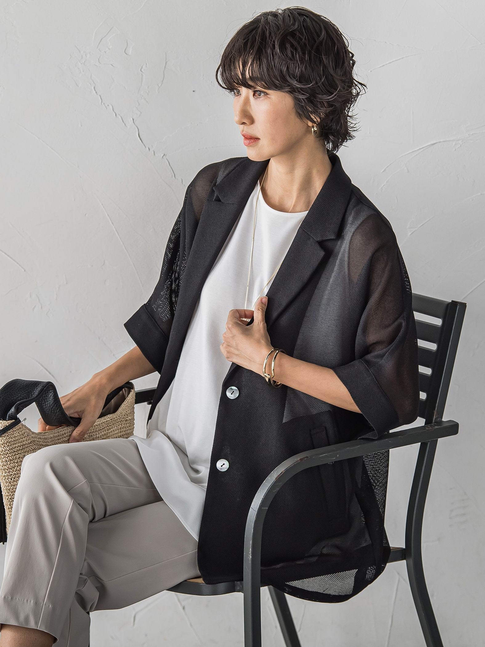 【大きいサイズ】”カーデみたいに羽織れる”メッシュジャケット