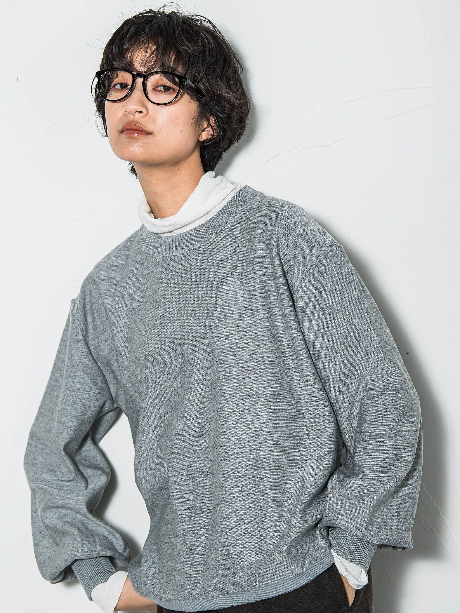 ミニスパンコールクルーネックニット≪手洗い可能≫