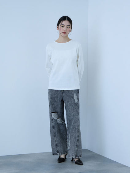 【大人の抜け感】デニムカットオフダメージパンツ