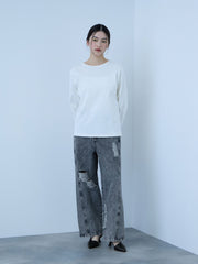 【大人の抜け感】デニムカットオフダメージパンツ