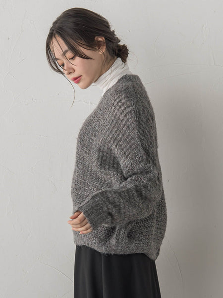 【WEB限定】モヘヤラメVネックショートプルオーバー≪手洗い可能≫