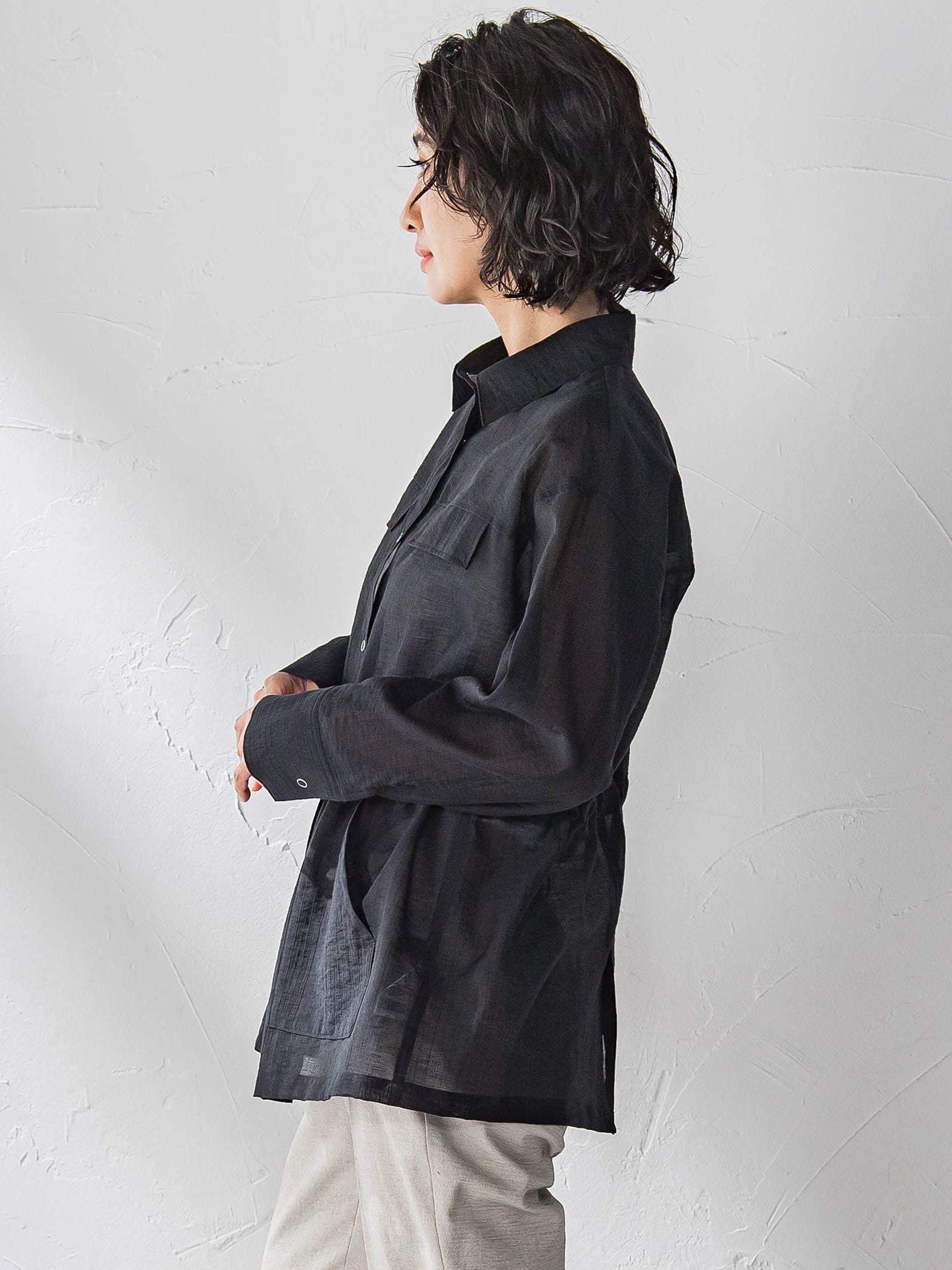 【大きいサイズ】ポケット付きシアーシャツジャケット≪洗濯機で洗える≫