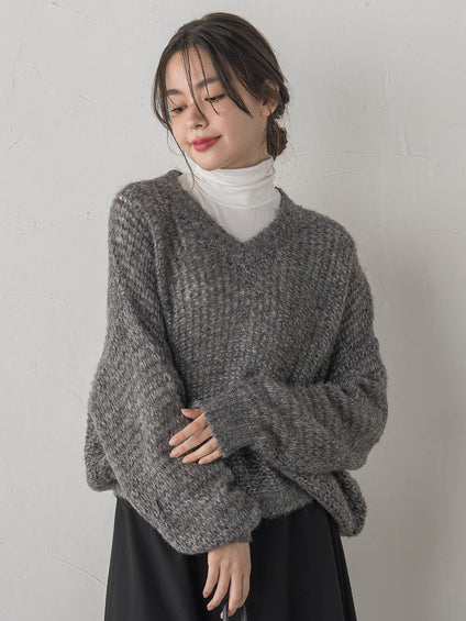 【WEB限定】モヘヤラメVネックショートプルオーバー≪手洗い可能≫