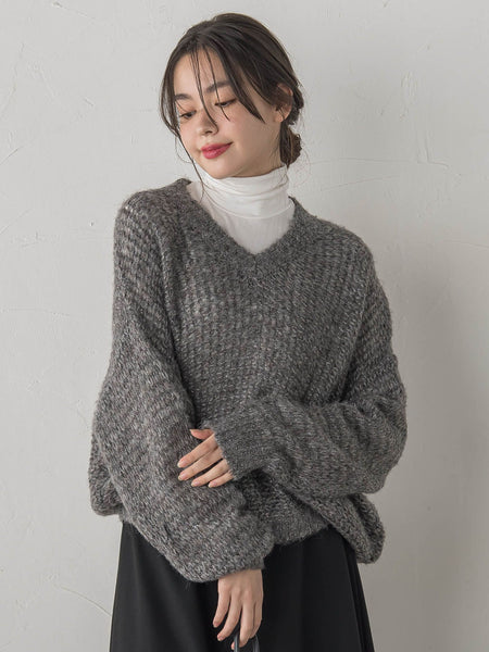 【WEB限定】モヘヤラメVネックショートプルオーバー≪手洗い可能≫