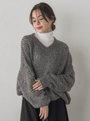 【WEB限定】モヘヤラメVネックショートプルオーバー≪手洗い可能≫