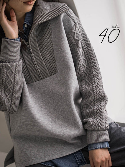 【40周年限定】ケーブルニットスリーブハーフZIPダンボールプルオーバー