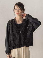 フラワー刺繍レースブルゾン