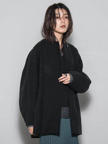 ライトジャージメルトンノーカラーミドルコート