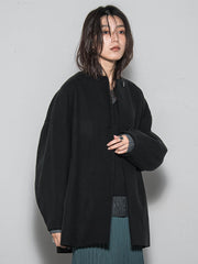 ライトジャージメルトンノーカラーミドルコート